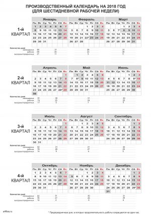 Производственный календарь 2018 для 6-ти дневной рабочей недели